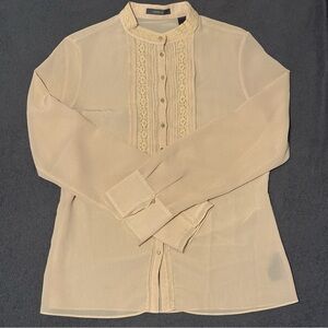 Liz Claiborne Women’s Beige Blouse With Lace Trim (Size 10-Medium)